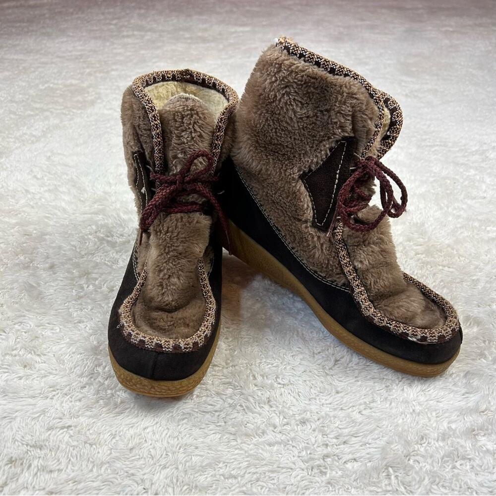 Vintage Brown and Tan Faux Fur Ankle Boots